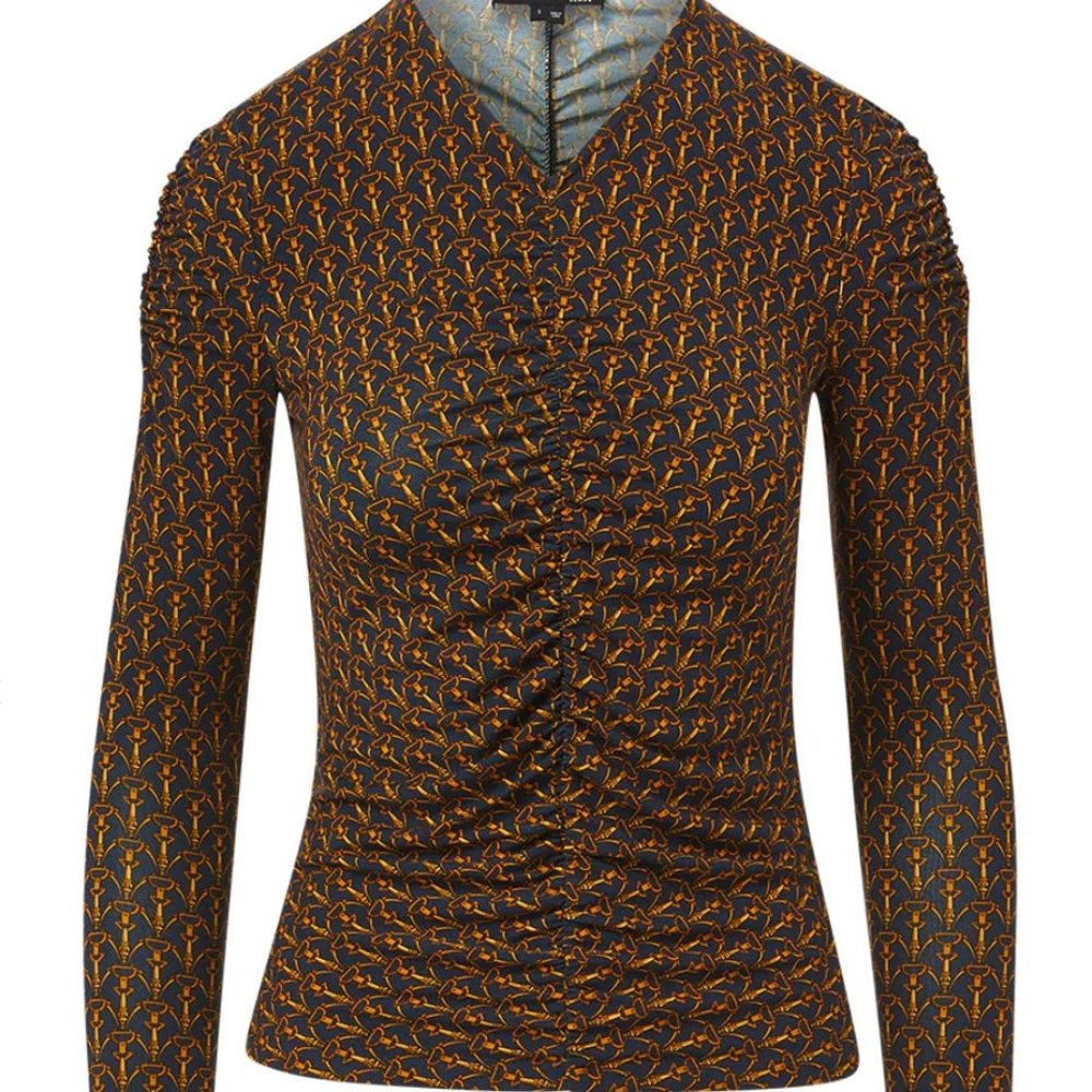 Veronica Beard Neeta Stirrup-Print Ruched Top NWT